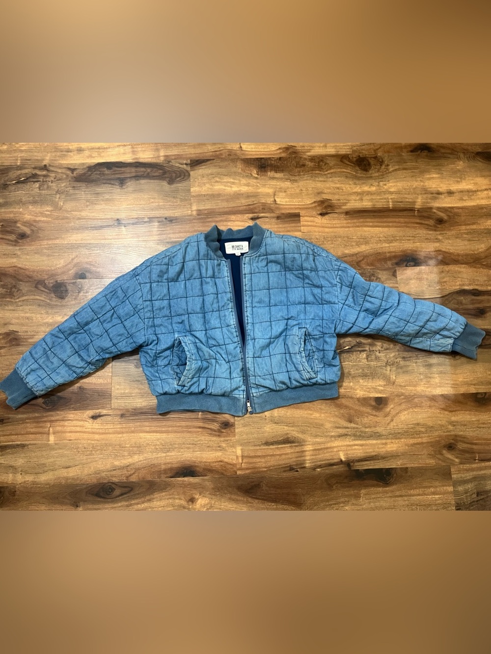 BB Dakota by Steve Madden Quilted Bomber Jacket XS Blue Grid Print Lightweight